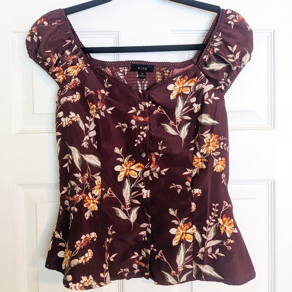 Mine | Women's Floral Off The Shoulder Cap Sleeve Blouse with Button Detail - Picture 1 of 4